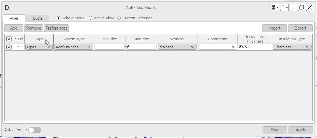DiRootsMEP Add Insulation Tool - Auto Update
